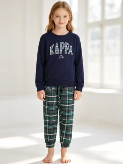 Kappa Pigiama da ragazza in cotone interlock con pantaloni a quadri - blu scuro
