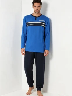 Kappa Pigiama da uomo in misto cotone interlock con logo - blu
