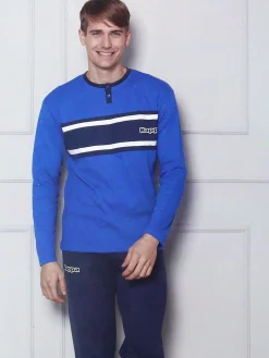 Kappa Pigiama da uomo in misto cotone interlock con logo - blu