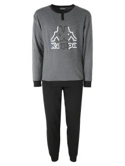 Kappa Pigiama da uomo in misto cotone interlock con logo - antracite