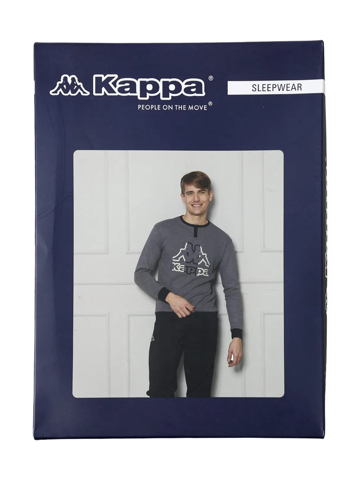Kappa Pigiama da uomo in misto cotone interlock con logo - antracite