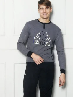 Kappa Pigiama da uomo in misto cotone interlock con logo - antracite