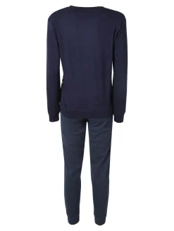 Kappa Pigiama donna in cotone interlock con logo - blu scuro