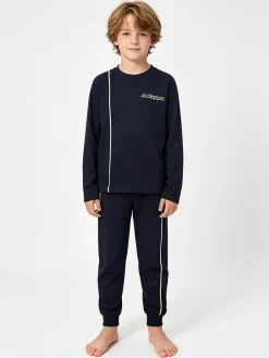 Kappa Pigiama lungo da ragazzo in cotone con logo - blu scuro