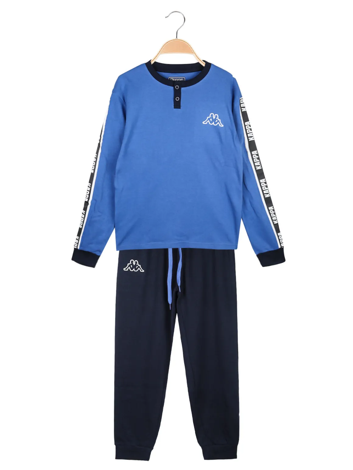 Kappa Pigiama lungo da ragazzo in cotone interlock con logo - blu