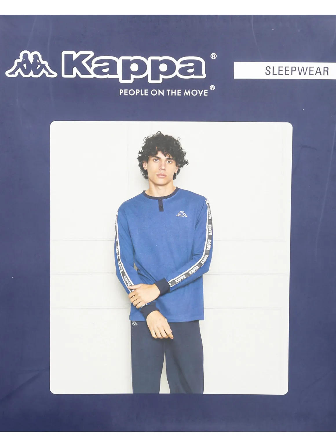 Kappa Pigiama lungo da ragazzo in cotone interlock con logo - blu