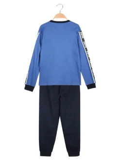 Kappa Pigiama lungo da ragazzo in cotone interlock con logo - blu
