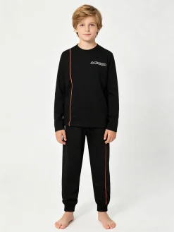 Kappa Pigiama lungo da ragazzo in cotone con logo - nero