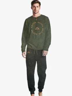 Kappa Pigiama lungo da uomo in cotone con logo - militare