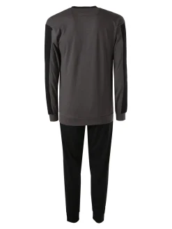 Kappa Pigiama lungo da uomo in cotone con logo - grigio scuro