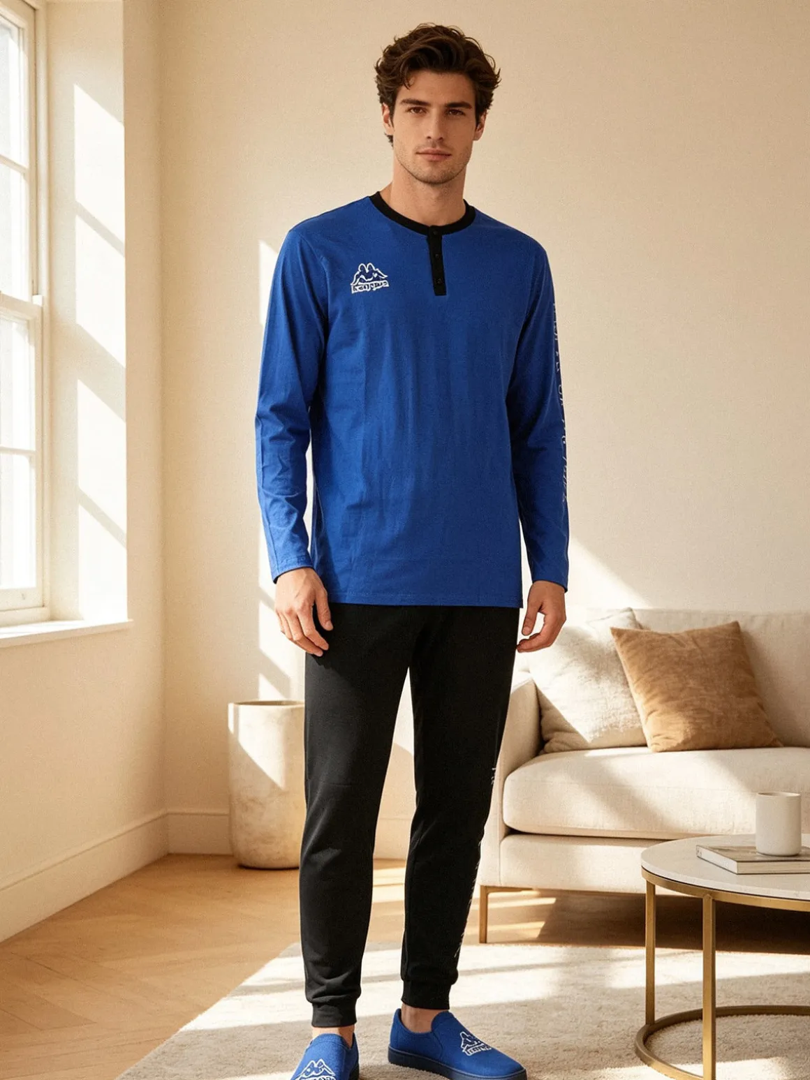 Kappa Pigiama lungo da uomo in cotone - blu