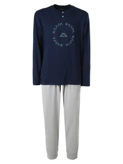 Kappa Pigiama lungo da uomo in cotone con logo - blu scuro