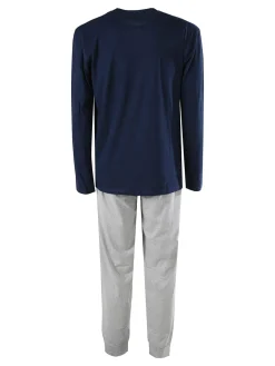 Kappa Pigiama lungo da uomo in cotone con logo - blu scuro