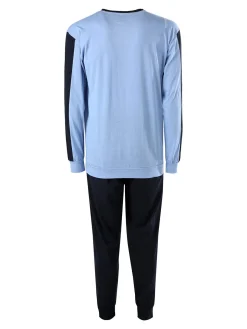 Kappa Pigiama lungo da uomo in cotone con logo - azzurro