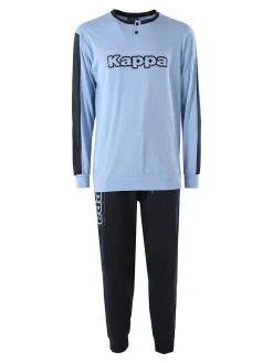 Kappa Pigiama lungo da uomo in cotone con logo - azzurro