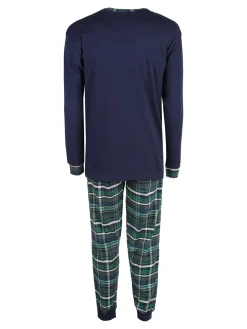 Kappa Pigiama lungo da uomo in cotone interlok con pantaloni a quadri - blu scuro