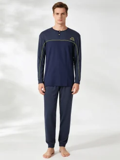 Kappa Pigiama lungo da uomo in cotone interlock - blu scuro