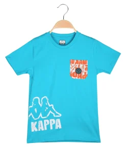 Kappa T-shirt da ragazzo in cotone con taschino e logo - turchese