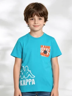 Kappa T-shirt da ragazzo in cotone con taschino e logo - turchese
