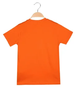 Kappa T-shirt da ragazzo in cotone con taschino e logo - arancione