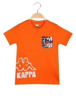 Kappa T-shirt da ragazzo in cotone con taschino e logo - arancione