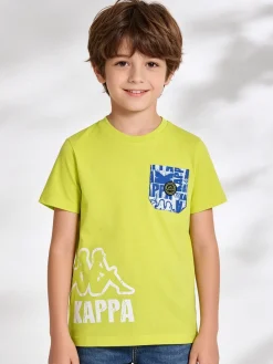 Kappa T-shirt da ragazzo in cotone con taschino e logo - limone