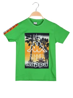 Kappa T-shirt da ragazzo in cotone con stampa disegno - verde