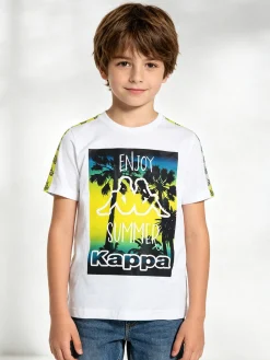 Kappa T-shirt da ragazzo in cotone con stampa disegno - bianco