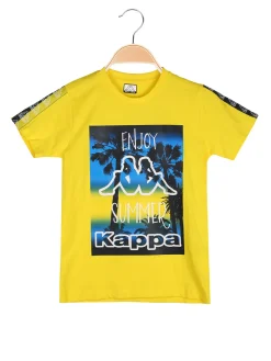 Kappa T-shirt da ragazzo in cotone con stampa disegno - giallo