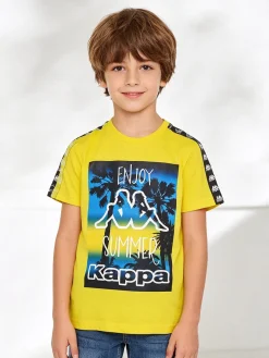 Kappa T-shirt da ragazzo in cotone con stampa disegno - giallo