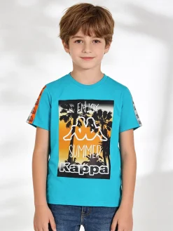 Kappa T-shirt da ragazzo in cotone con stampa disegno - turchese