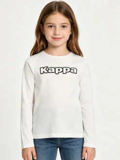 Kappa T-shirt girocollo a maniche lunghe da ragazza con logo - bianco