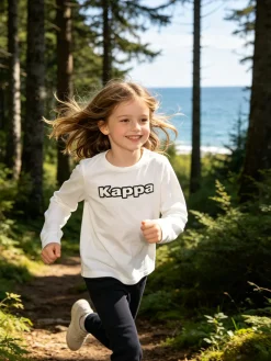 Kappa T-shirt girocollo a maniche lunghe da ragazza con logo - bianco