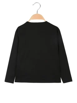 Kappa T-shirt girocollo a maniche lunghe da ragazza con logo - nero