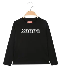 Kappa T-shirt girocollo a maniche lunghe da ragazza con logo - nero