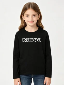 Kappa T-shirt girocollo a maniche lunghe da ragazza con logo - nero