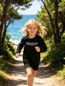 Kappa T-shirt girocollo a maniche lunghe da ragazza con logo - nero