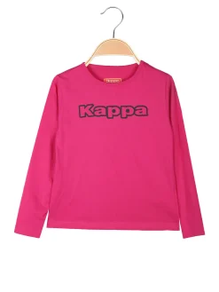 Kappa T-shirt girocollo a maniche lunghe da ragazza con logo - fucsia