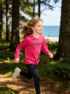 Kappa T-shirt girocollo a maniche lunghe da ragazza con logo - fucsia