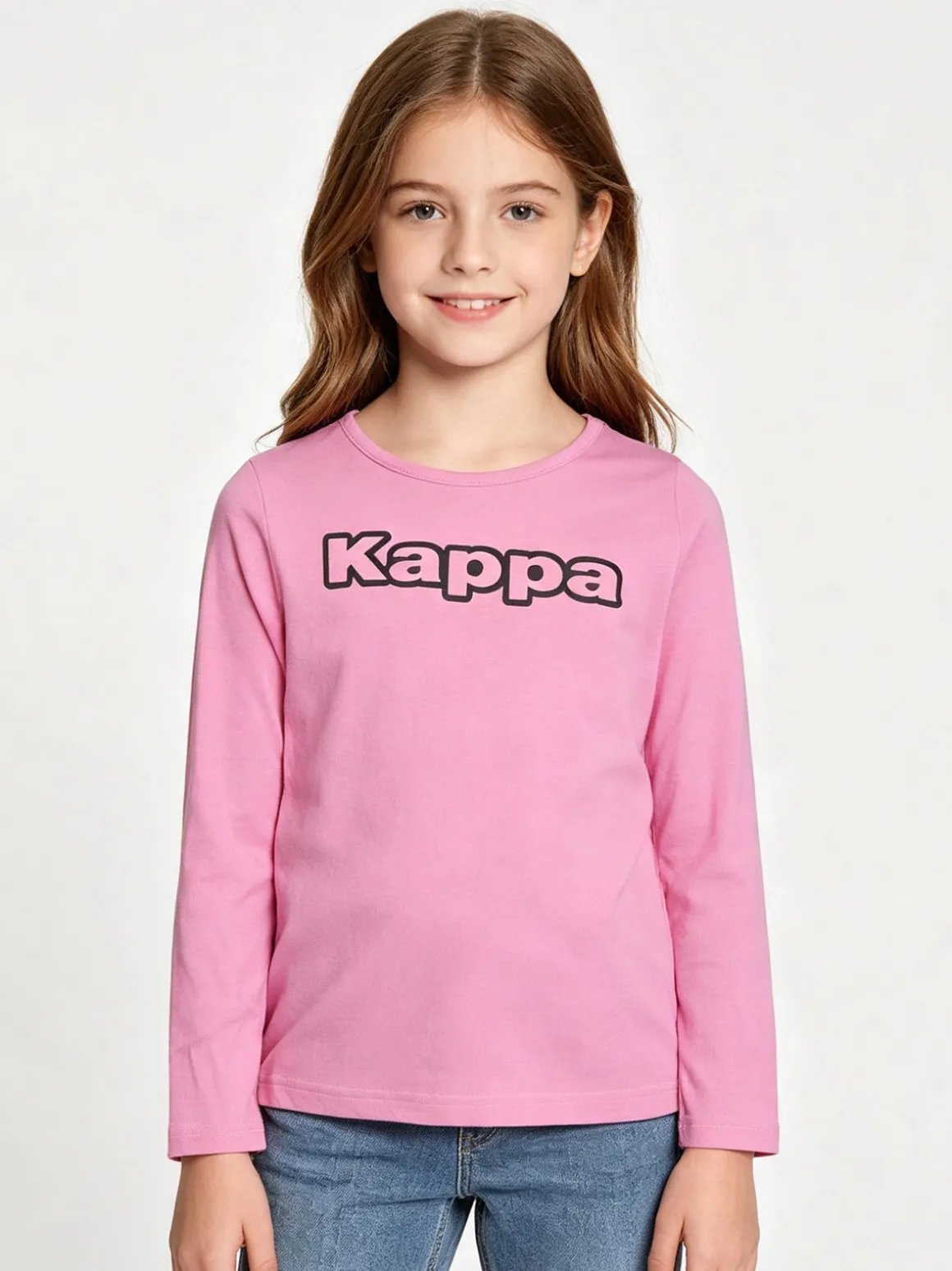 Kappa T-shirt girocollo da bambina a maniche lunghe con logo - rosa