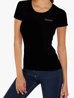 Kappa T-shirt girocollo da donna in cotone bielastico - nero