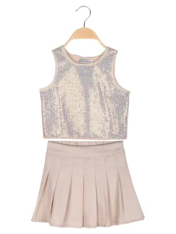 Karino Kids Completo casual da bambina con top luccicante e pantagonna plissettata