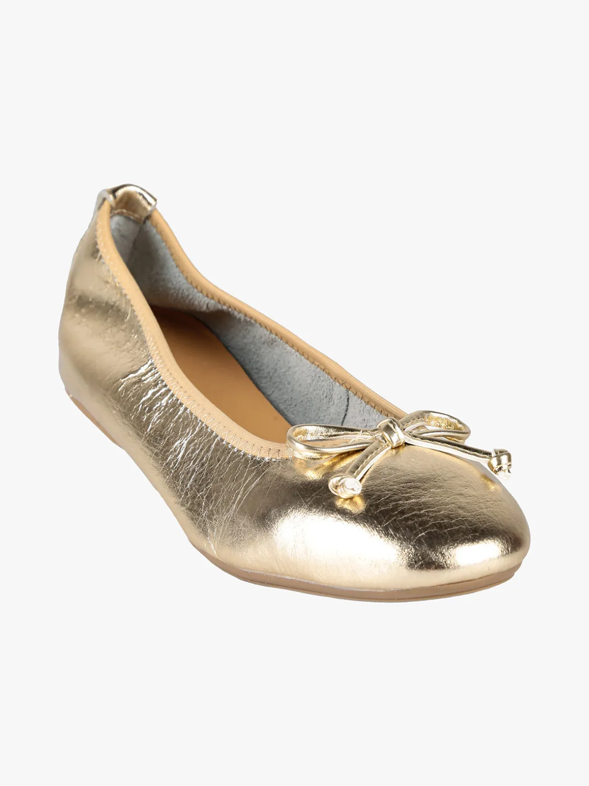Keys Ballerine donna in pelle oro con fiocchetto