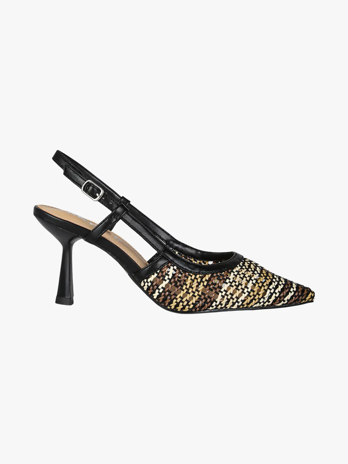 Keys Slingback donna in ecopelle colorata con cinturino alla caviglia e tacco a rocchetto - nero
