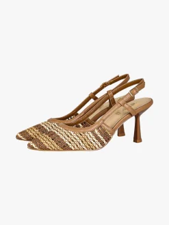 Keys Slingback donna in ecopelle colorata con cinturino alla caviglia e tacco a rocchetto - marrone