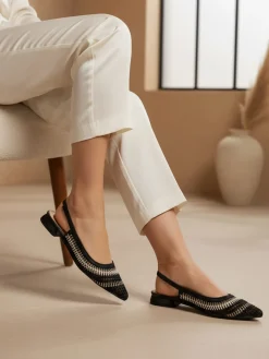 Keys Slingback donna in tessuto con cinturino elastico e tacco basso - nero