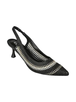 Keys Slingback donna in tessuto con cinturino elastico e tacco a rocchetto - nero