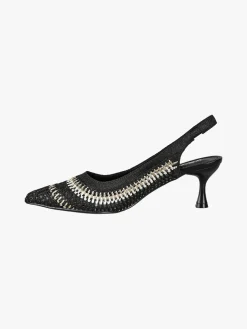 Keys Slingback donna in tessuto con cinturino elastico e tacco a rocchetto - nero