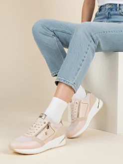 Keys Sneakers donna con zeppa e zip - panna