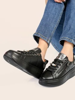 Keys Sneakers donna gioiello in pelle con platform - nero